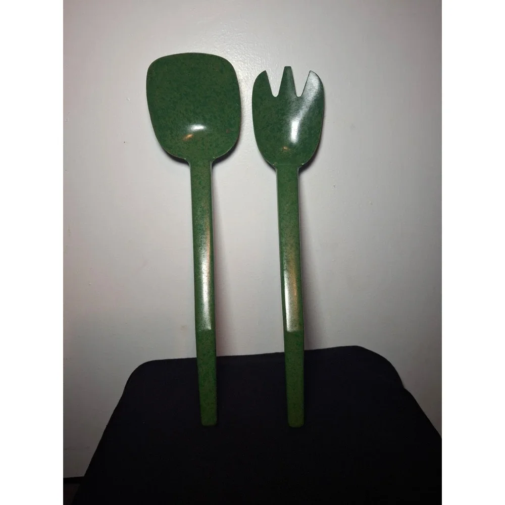 Vintage green flintwood salad serving utensils